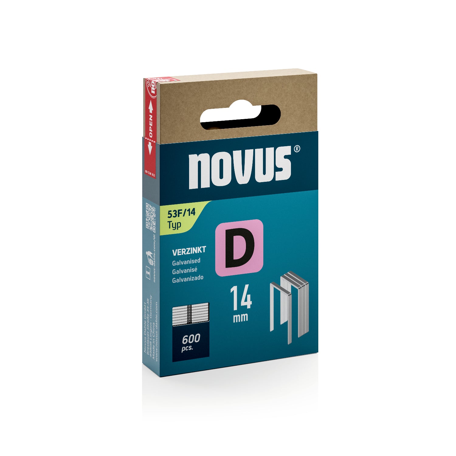 Capse Novus din sârmă plată Tip D 53 F/14 mm zincate - 600 bucăți
