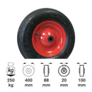 Roată pneumatică 400x100x20mm pentru roabe, profil striat, 2 straturi,Rulment cu role, jantă din oțel-2