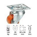 Roată Poliuteran 35mm sarcini grele, placă, 2 rulmenți cu bile de calitate Forță portantă ridicată, înălțime constructivă redusă-2