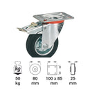 Roată cauciuc solid 80mm, placă 100x85mm, Rulment cu role, dispozitiv de fixare totala, Calitate standard-2