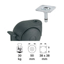 Roată dublă 50mm, placă 38x38mm, lagăr de alunecare, dispozitiv de fixare-2