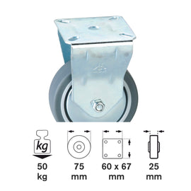 Roată fixă 75mm TPE, placă 60x67mm, lagăr de alunecare - 0