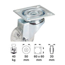 Roată de ghidare 50mm, placă 60x60mm, lagăr de alunecare roți moi din PU-2