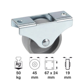 Roată fixă 45 mm pentru mobilier, placă 67x24mm, lagăr de alunecare - 0