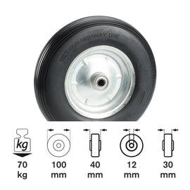Roata cauciuc solid 100x30x12mm cu rulment cu role, janta din otel - 0