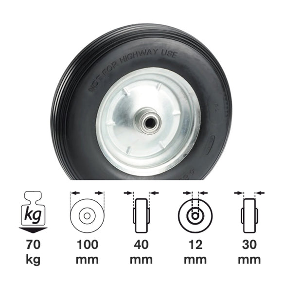 Roata cauciuc solid 100x30x12mm cu rulment cu role, janta din otel