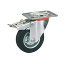 Roată cauciuc solid 125mm, placă 100x85mm, Rulment cu role, dispozitiv de fixare totala, Calitate standard-1